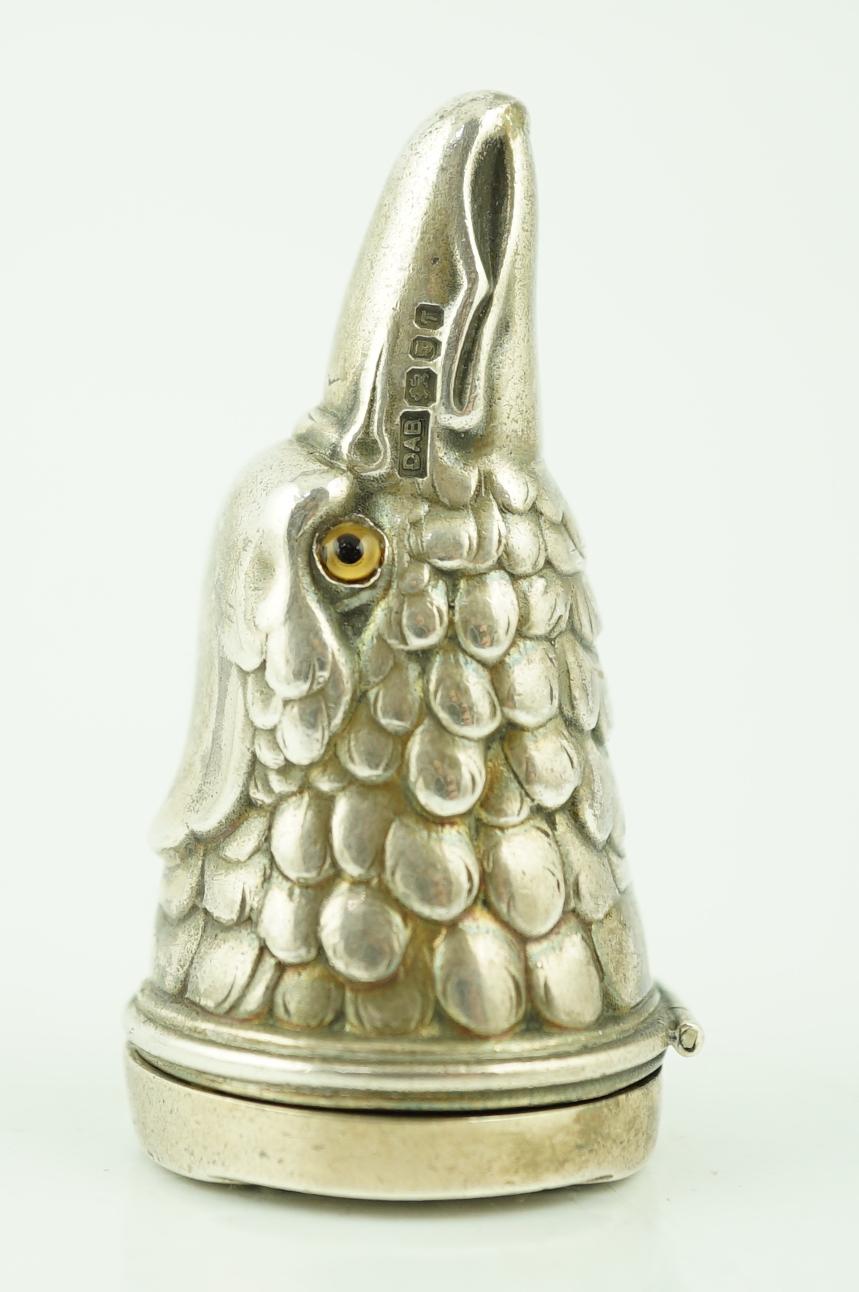 An Elizabeth II novelty silver vesta case, modelled as an eagle's head, David A. Bowles